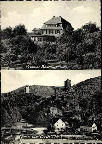 Ak Manderscheid in der Eifel Rheinland Pfalz, Pension Biedlingmaier, Burgen