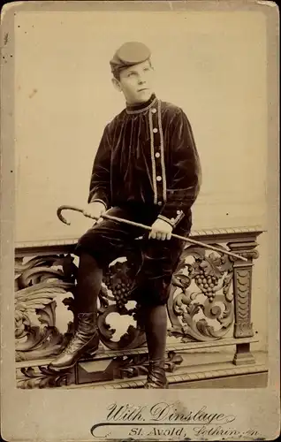 Kabinett Foto Student in Uniform, Spazierstock, Portrait