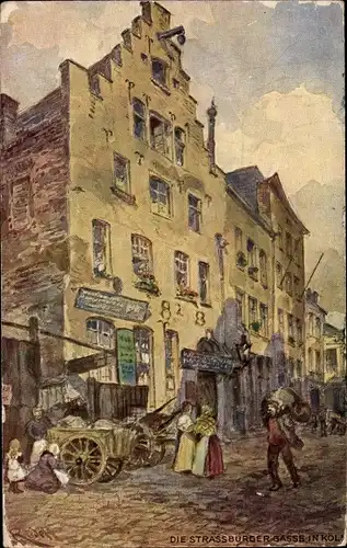 Künstler Ak Karl Rüdell, Köln, Strassburger Gasse