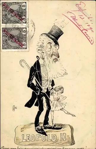 Ak Leopold II., König der Belgier, Karikatur