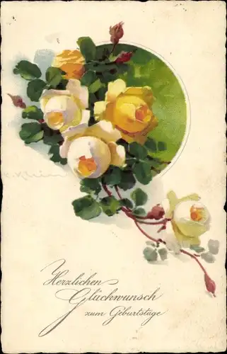 Künstler Ak Klein, Catharina, Geburtstagsglückwunsch, gelbe Rosen, Meissner & Buch 2375