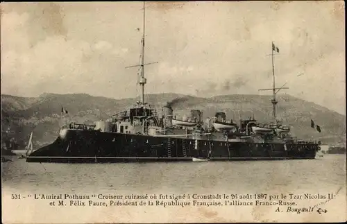 Ak Französisches Kriegsschiff, Croiseur cuirasse L'Amiral Pothuau