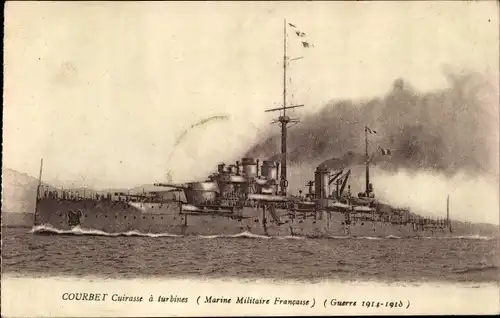 Ak Französisches Kriegsschiff Courbet, Cuirasse a turbines