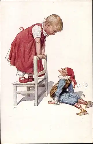 Künstler Ak Feiertag, Karl, Puppe, Mädchen, BKWI 690-1