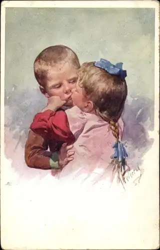 Künstler Ak Feiertag, Karl, Kinder, Kuss, Liebe, BKWI 665 4