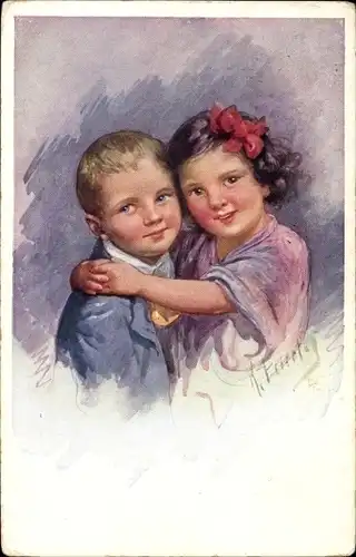 Künstler Ak Feiertag, K., Liebespaar, Kinder, Portrait