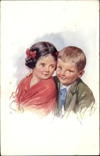 Künstler Ak Feiertag, K., Liebespaar, Kinder, Portrait