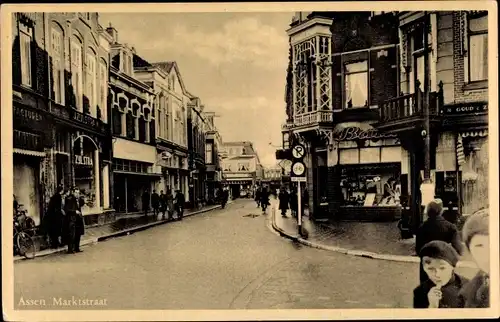 Ak Assen Drenthe Niederlande, Marktstraat, Geschäfte