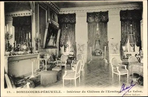 Ak Bon Secours Bonsecours Péruwelz Hennegau, Interieur du Chateau de l'Ermitage, le Salon