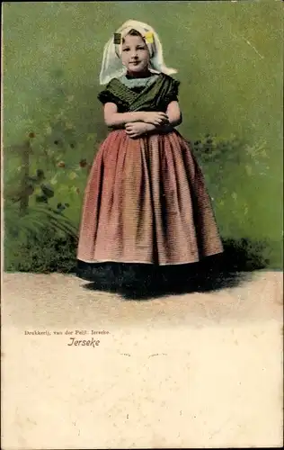 Ak Yerseke Zeeland Niederlande, Mädchen in niederländischer Tracht