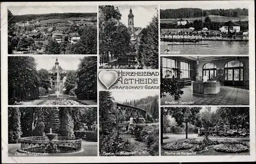 Ak Polanica Zdrój Bad Altheide Schlesien, Großer Sprudel, Freibad, Kurpark, Kurhaus, Höllental