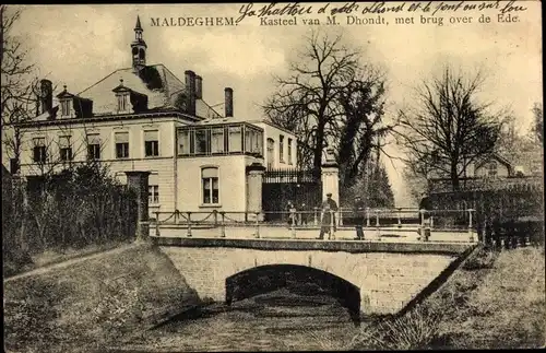 Ak Maldegem Ostflandern, Kasteel van M. Dhondt, met brug over de Ede