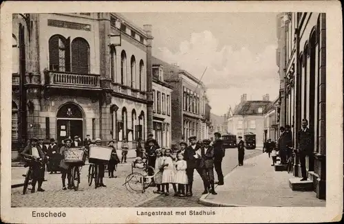 Ak Enschede Overijssel Niederlande, Langestraat met Stadhuis