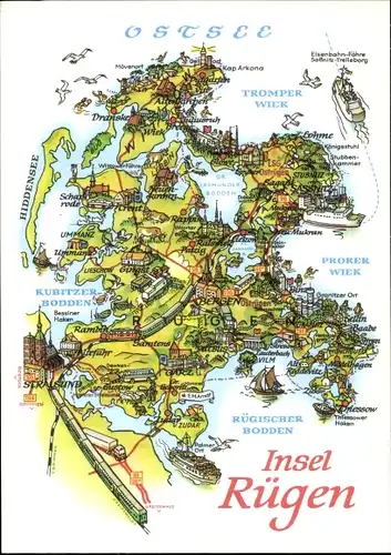 Landkarten Ak Bergen auf der Insel Rügen, Stralsund, Hiddensee