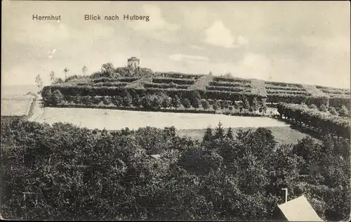 Ak Herrnhut in der Oberlausitz Sachsen, Blick nach Hutberg, Parkanlage, Turm