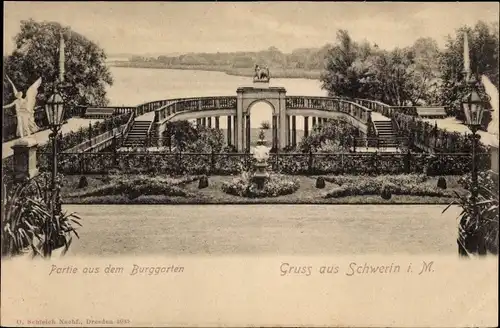 Ak Schwerin in Mecklenburg, Partie aus dem Burggarten