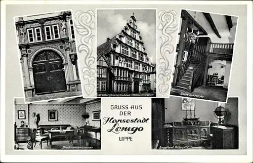 Ak Lemgo in Lippe, Hexenbürgermeisterhaus, Dielem. Küche, Biedermeierzimmer