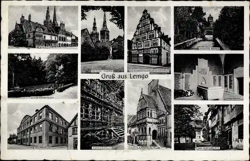 Ak Lemgo in Lippe, Schloss Brake, Rathaus, Schwanenteich, Technikum, Am Kirchplatz, Junkerhaus