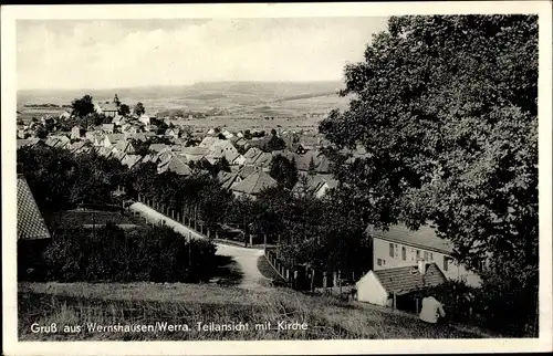 Ak Wernshausen Schmalkalden im Thüringer Wald, Werra, Teilansicht mit Kirche