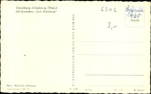 Ak Geraberg Arlesberg Geratal Thüringen, HO Gaststätte Zum Arlesberg
