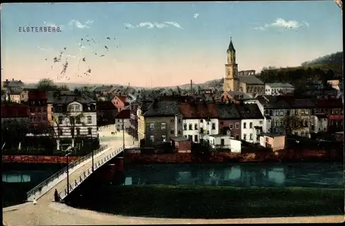 Ak Elsterberg an der Weißen Elster Vogtland, Blick auf die Stadt, Brücke, Kirche