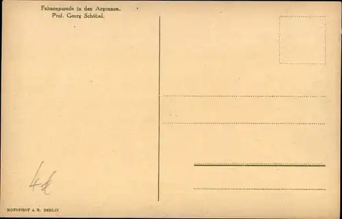 Künstler Ak Schöbel, Kronprinz Wilhelm von Preussen nimmt Fahnenparade in den Argonnen ab