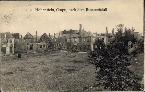 Ak Olsztynek Hohenstein Ostpreußen, nach dem Russeneinfall