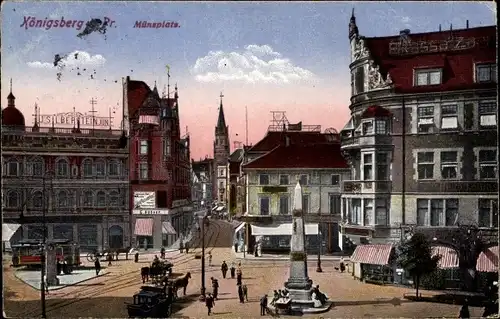 Ak Kaliningrad Königsberg Ostpreußen, Münzplatz, Geschäft, Straßenbahn