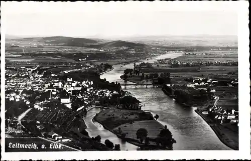 Ak Litoměřice Leitmeritz Region Aussig, Totalansicht der Ortschaft, Fluss, Umgebung