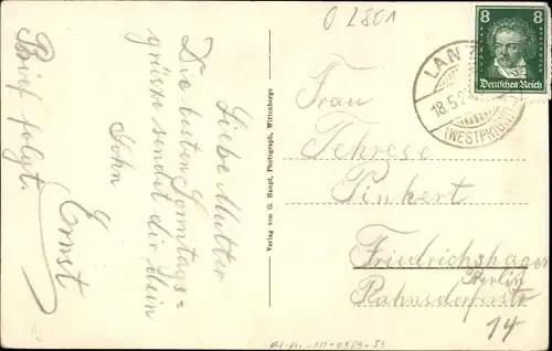 Ak Lanz in der Prignitz, Jahn-Denkmal und Geburtshaus, Postagentur H. Grünewaldt