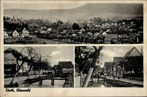 Ak Fürth im Odenwald, Gesamtansicht, Teilansicht mit Brücke