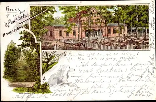 Litho Braunschweig in Niedersachsen, Gasthaus zum Pawelschen Holze