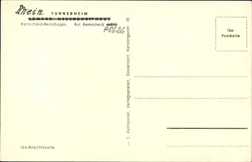 Ak Reinshagen Remscheid im Bergischen Land, Turnerheim