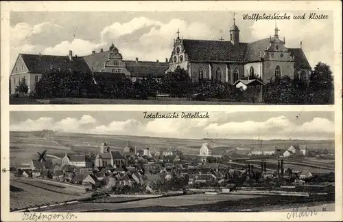 Ak Dettelbach am Main Unterfranken, Wallfahrtskirche, Kloster, Gesamtansicht