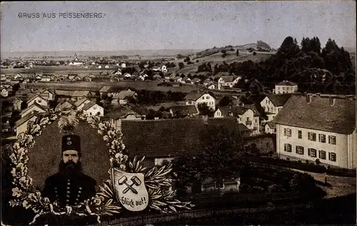 Ak Peissenberg Peißenberg in Oberbayern, Panorama, Bergmann, Glück auf