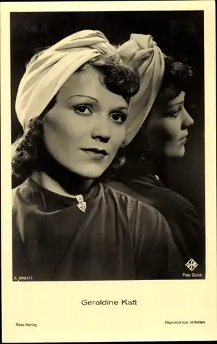 Ak Schauspielerin Geraldine Katt, Portrait, Ross Verlag A 3061 1, Ufa Film