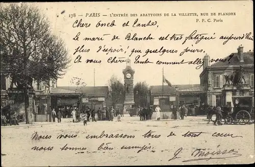 Ak Paris XX, L'Entrée des Abattoirs de la Villette, Rue de Flandre