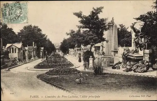 Ak Paris XX, Cimetière du Père Lachaise, Allee principale