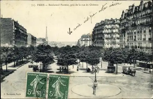 Ak Paris XIV Observatoire, Boulevard Pasteur, Rue du Chateau