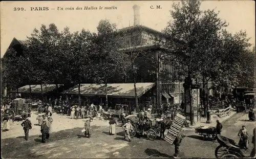 Ak Paris, Un coin des Halles le matin