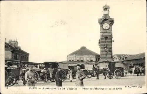 Ak Paris XIX, Les Abattoirs de la Villette, Place de l'Horloge et de la Criée