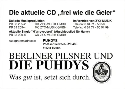 Ak Musikband Puhdys, Die aktuelle CD frei wie die Geier, Autogramm