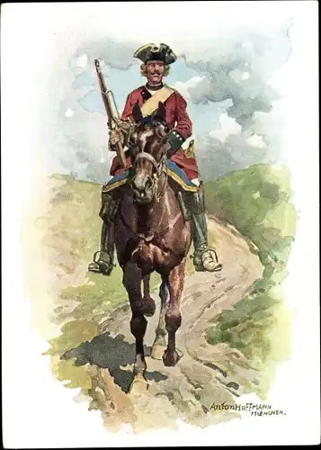 Künstler Ak Hoffmann, Anton, historische Uniformen, 2. Chevauleger Regiment Taris, Dragoner 1742