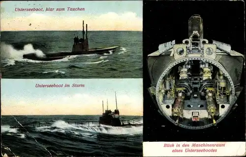 Ak Deutsches U Boot, Maschinenraum, Unterseeboot, klar zum Tauchen