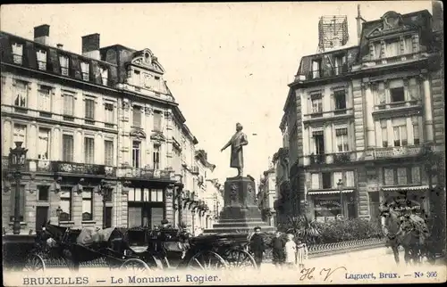 Ak Bruxelles Brüssel, Le Monument Rogier, Kutsche am Denkmal