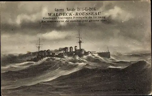 Ak Französisches Kriegsschiff Waldeck-Rousseau, Croiseur Cuirasse Francais de 1er Rang