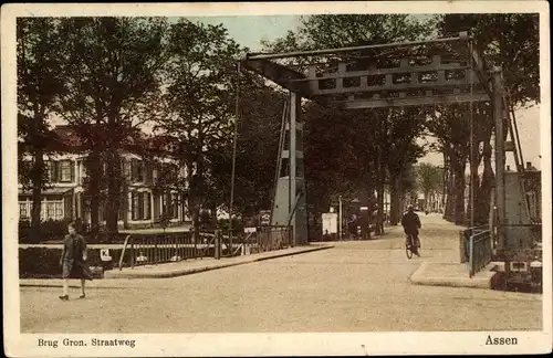 Ak Assen Drenthe Niederlande, Brug Gron. Straatweeg, Brücke