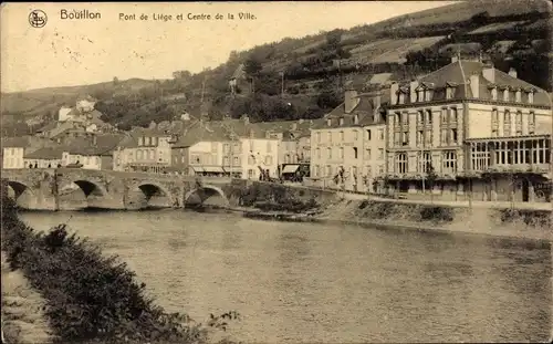 Ak Bouillon Wallonien Luxemburg, Pont de Liege et Centre de la Ville, Häuser am Fluss, Brücke