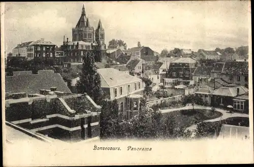 Ak Bon Secours Péruwelz Wallonien Hennegau, Panorama der Stadt, Kirchturm