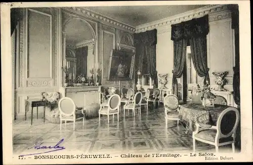 Ak Bon Secours Bonsecours Péruwelz Hennegau, Interieur du Chateau de l'Ermitage, le Salon